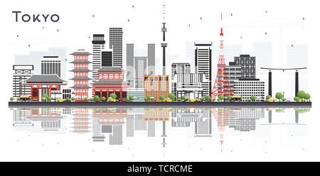 Tokyo Japan Skyline der Stadt mit Farbe Gebäude isoliert auf Weiss. Vector Illustration. Business Travel und Tourismus Konzept mit moderner Architektur. Stock Vektor