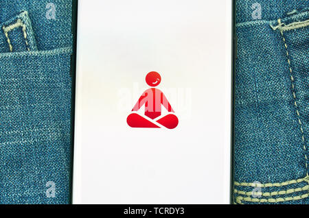 MONTREAL, KANADA - Dezember 23, 2018: Meditation android app 10 Prozent zufriedener auf Samsung S8-Bildschirm. Stockfoto