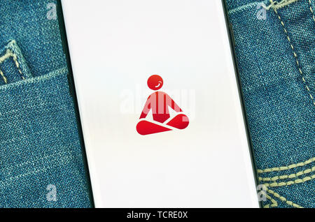 MONTREAL, KANADA - Dezember 23, 2018: Meditation android app 10 Prozent zufriedener auf Samsung S8-Bildschirm. Stockfoto
