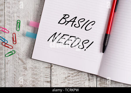 Konzeptionelle Handschrift, die grundlegenden Bedürfnisse. Begriff Sinne Messung der absoluten Armut in den Entwicklungsländern Notebook stationäre oben platziert Stockfoto