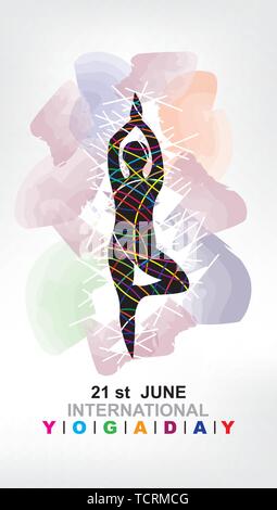 Vector Illustration des Yoga Juni 21. Internationalen yoga Tag. Yoga Silhouette lieferbar Abbildung. yoga Vektor Bild. Stock Vektor