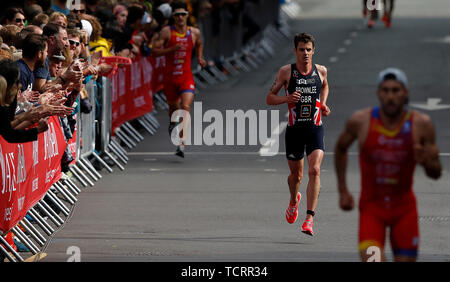 In Großbritannien Jonathan Brownlee in Aktion, während der 2019 ITU World Triathlon Series in Leeds. Stockfoto