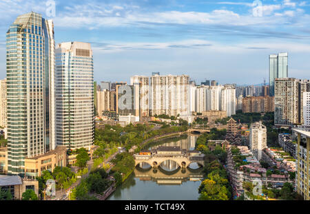 Architektonische Landschaft von Anshun Covered Bridge in Chengdu Stockfoto