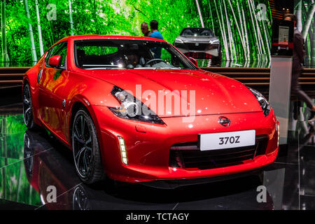 Genf, Schweiz, 07. März 2019: Nissan 370Z am Autosalon Genf, 2 Türen, 2-sitzer Sportwagen hergestellt von Nissan Stockfoto