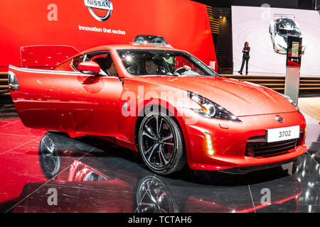 Genf, Schweiz, 07. März 2019: Nissan 370Z am Autosalon Genf, 2 Türen, 2-sitzer Sportwagen hergestellt von Nissan Stockfoto