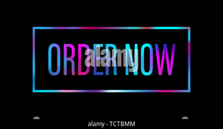 Text Web Icon Button bunt Jetzt bestellen auf schwarzem Hintergrund Stockfoto