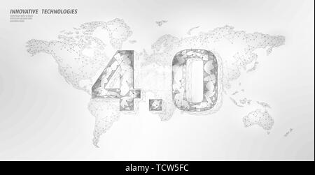 Low Poly globale Zukunft industrielle Revolution Konzept. Globale Welt Karte der Union. Online Technology International connection Industry Management. 3D Stock Vektor