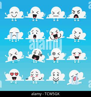 Cloud Charakter emoji eingestellt. Lustige cartoon Emoticons Stock Vektor