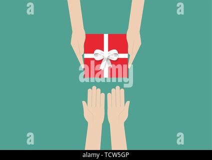 Hände halten Geschenk oder präsent. Vector Illustration Stock Vektor