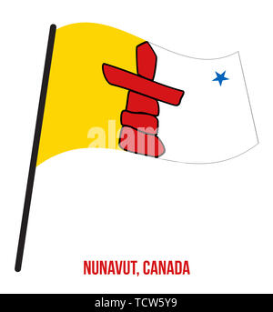 Nunavut Flagge schwenkten Vector Illustration auf weißem Hintergrund. Territorium Flagge von Kanada. Die richtige Größe, Proportion und Farben. Stockfoto