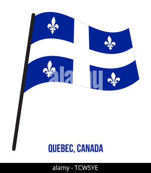 Quebec Flagge schwenkten Vector Illustration auf weißem Hintergrund. Provinzen Flagge von Kanada. Die richtige Größe, Proportion und Farben. Stockfoto