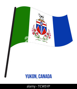 Yukon Flagge schwenkten Vector Illustration auf weißem Hintergrund. Territorium Flagge von Kanada. Die richtige Größe, Proportion und Farben. Stockfoto