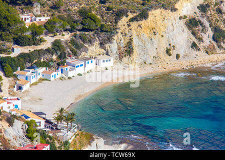 Luftaufnahme von Portitxol Barraca Strand in Javea, Spanien Stockfoto