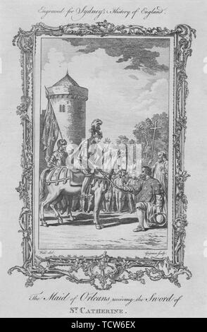 "Die Jungfrau von Orleans, das Schwert der Heiligen Katharina", 1773. Schöpfer: Charles Grignion. Stockfoto