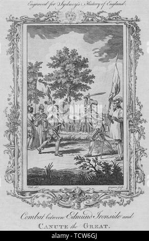 "Kampf zwischen Edmund Ironside und Knut der Große', 1773. Schöpfer: Charles Grignion. Stockfoto