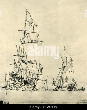 Schiffe auf See, Mitte - Ende des 17. Jahrhunderts, (1943). Schöpfer: Willem Van de Velde der Jüngere. Stockfoto