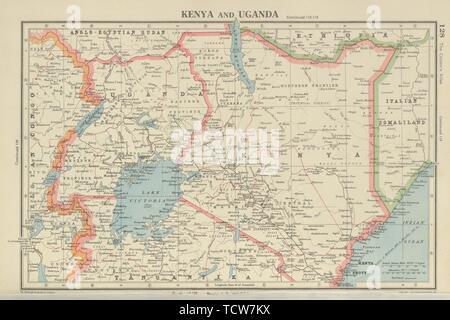 Osten Afrika. Kenia und Uganda. Lake Victoria. Bartholomäus 1947 alte vintage Karte Stockfoto