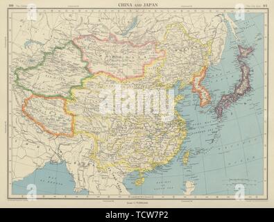 EAST ASIA. China und Japan. Unabhängige Tibet und Xinjiang. Bartholomäus 1947 Karte Stockfoto