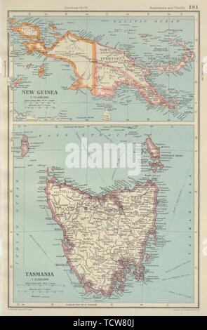 In Australasien. Neuguinea, Tasmanien Grafschaften angezeigt. Bartholomäus 1947 alte Karte Stockfoto