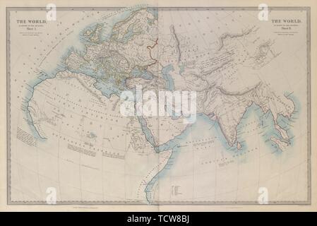 Weltweit bekannt zu alten. Herodot Ptolemäus Plinius Hanno. SDUK 1874 alte Karte Stockfoto