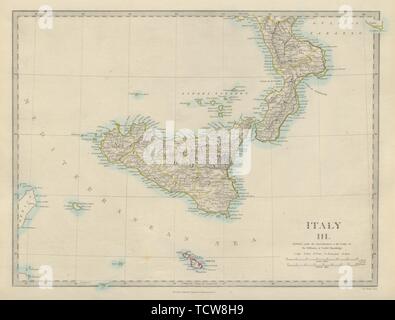 Sizilien und Kalabrien. Sizilien Malta Gozo äolischen Inseln. SDUK 1874 alte Karte Stockfoto