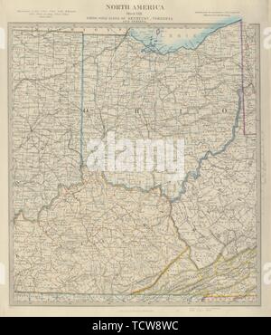 USA. Ohio mit Teilen von Kentucky, Virginia & Indiana. In den Grafschaften. SDUK 1874 Karte Stockfoto