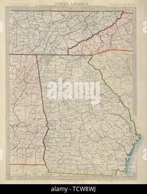 GEORGIA, Alabama und Tennessee, Western Carolinas. SDUK 1874 alte Karte Stockfoto