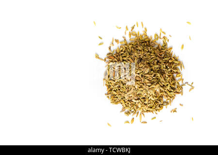 Essen Konzept Bio Gewürze Fenchelsamen auf weißem Hintergrund Stockfoto