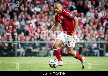 Dänemark, Kopenhagen - 7. Juni 2019. Martin Braithwaite (11) von Dänemark während der EM-Qualifikationsspiel 2020 Match zwischen Dänemark und Irland bei Telia Parken in Kopenhagen gesehen. (Foto: Gonzales Foto - Kim M. Leland). Stockfoto