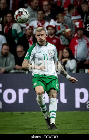 Dänemark, Kopenhagen - 7. Juni 2019. James McClean (11) von Irland während der EURO 2020 qualifier Match zwischen Dänemark und Irland bei Telia Parken in Kopenhagen gesehen. (Foto: Gonzales Foto - Kim M. Leland). Stockfoto