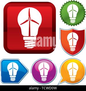 Vector Illustration. Setzen Sie glänzende Symbol Serie auf den Schaltflächen. Erneuerbare Windmühle. Stock Vektor