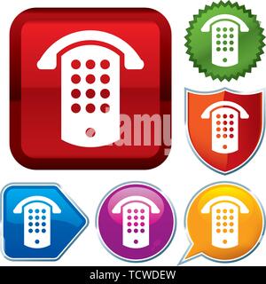 Vector Illustration. Setzen Sie glänzende Symbol Serie auf den Schaltflächen. Öffentliches Telefon. Stock Vektor