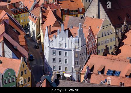 Altstadt, historische Häuser, Blick von der Burg Trausnitz, Landshut, Niederbayern, Bayern, Deutschland Stockfoto