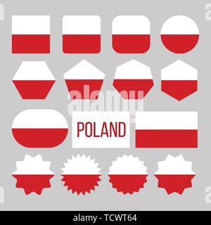 Polen Flagge Sammlung Abbildung Icons Set Vector Stock Vektor