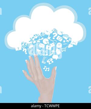 Hand erreichen für Cloud aus Icons - Cloud Computing Konzept Stock Vektor