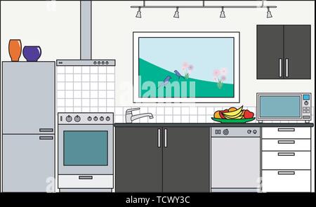 Küche mit Ausstattung - Diese Datei wird direkt in die 3-level Haus Vektor mit leeren Zimmer - bitte mein Portfolio für große Cutaway H siehe Stock Vektor