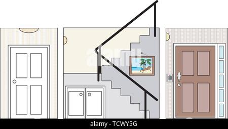 Halle Treppe und Eintrag mit Fittings - Diese Datei wird direkt in die 3-level Haus Vektor mit leeren Zimmer - bitte mein Portfolio für La siehe Stock Vektor