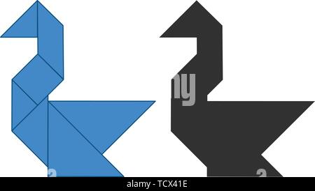 Swan Tangram. Traditionelle Chinesische Zerlegungspuzzle, sieben Tiling Stücke - geometrische Formen: Dreieck, Quadrat, Parallelogramm Rhombus. Brettspiel für Stock Vektor