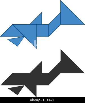 Wal Tangram. Traditionelle Chinesische Zerlegungspuzzle, sieben Tiling Stücke - geometrische Formen: Dreieck, Quadrat, Parallelogramm Rhombus. Brettspiel fo Stock Vektor