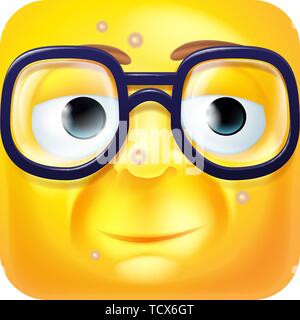 Nerdy Geek Emoji Emoticon-symbol Zeichentrickfigur Stock Vektor