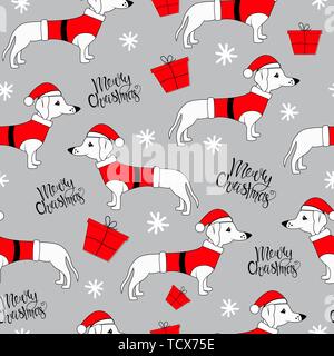 Weihnachten nahtlose Muster mit lustigen Hund. Doodle Stil. Stock Vektor
