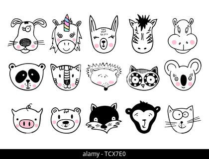 Hand Tiere gezeichnet, einfaches Design. Satz von niedlichen Doodle. Kann für die Schule Bücher und Poster, T-Shirts drucken und Cartoon Charakter verwendet werden. Stock Vektor