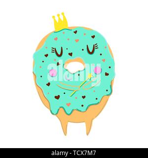 Süße Krapfen Karte mit Gesicht und viele dekorative Streuseln. Donut auf einem weißen Hintergrund. Design für Kinder Karte, Aufkleber, Menü, Phone Case, Poster, T-shi Stock Vektor