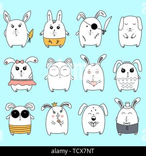Сute Kaninchen. Satz von süßen Kaninchen Illustration für Ostern, Kinder- und Baby T-Shirts und Grußkarten. Stock Vektor