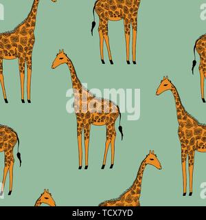 Vektor nahtlose Hintergrund der Giraffen. Hand gezeichnet Abbildung. Tiere Bild. Stock Vektor