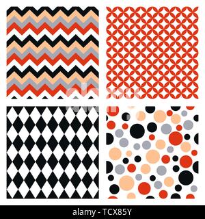 Ein Set von 4 Vector Patterns von Kreis, Raute und Chevron. Stock Vektor