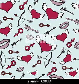 Liebe Symbole nahtlose Muster. Hand gezeichnet doodles Vector Illustration. Happy Valentine's Day. Stock Vektor