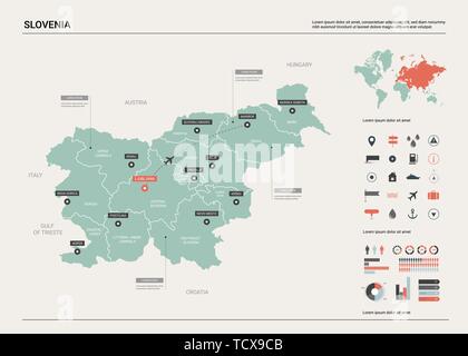 Vektor Karte von Slowenien. Land Karte mit Abteilung, Städten und der Hauptstadt Ljubljana. Politische Landkarte, Weltkarte, infografik Elemente. Stock Vektor