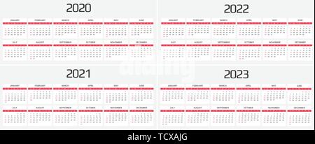 Kalender 2020, 2021, 2022, 2023 Vorlage. 12 Monate. gehören Holiday event. Woche beginnt Sonntag Stock Vektor