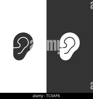 Körper spürt gehört. Ohr Symbol auf schwarzen und weißen Hintergrund. Vector Illustration Stock Vektor